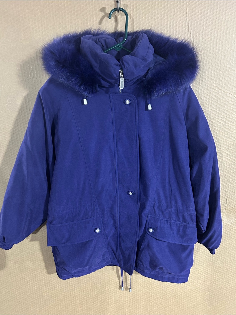 Purple Hooded Ski Jacket with Faux Fur Trim